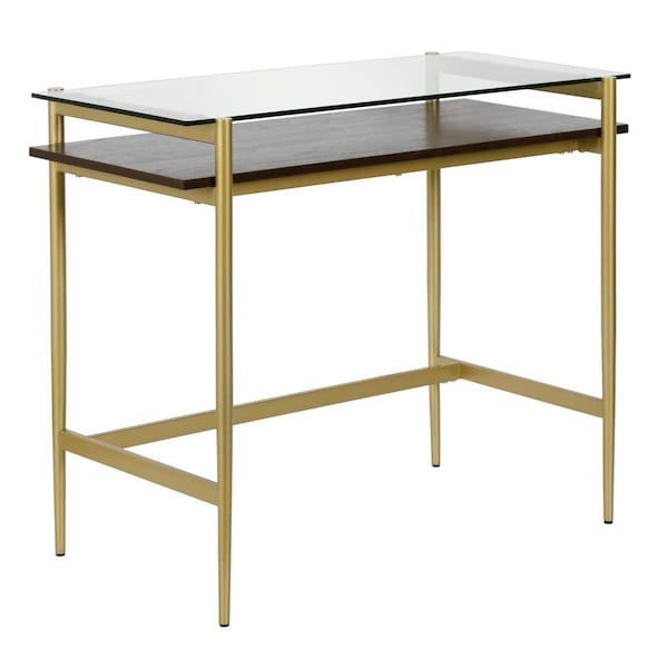 Hudson & Canal Henn & Hart Eaton Brass Desk with Walnut Shelf - 30 x 36 x 18 in. OF0644 - main